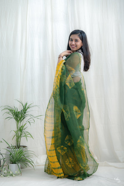 Yellow Green kota doria saree