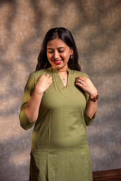 Light Green Stand Collar Straight Kurta