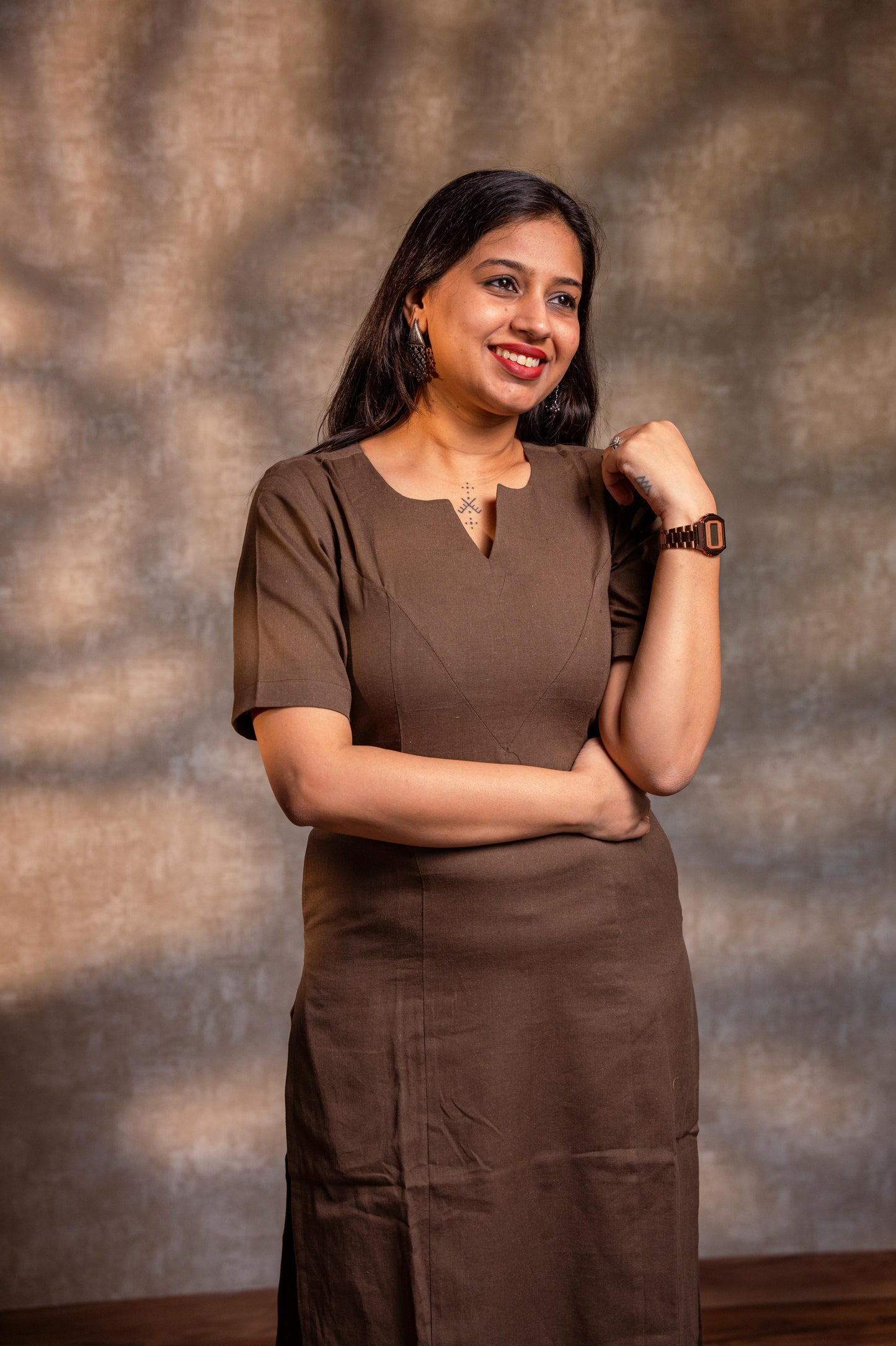 Brown Straight Panel Kurta Set