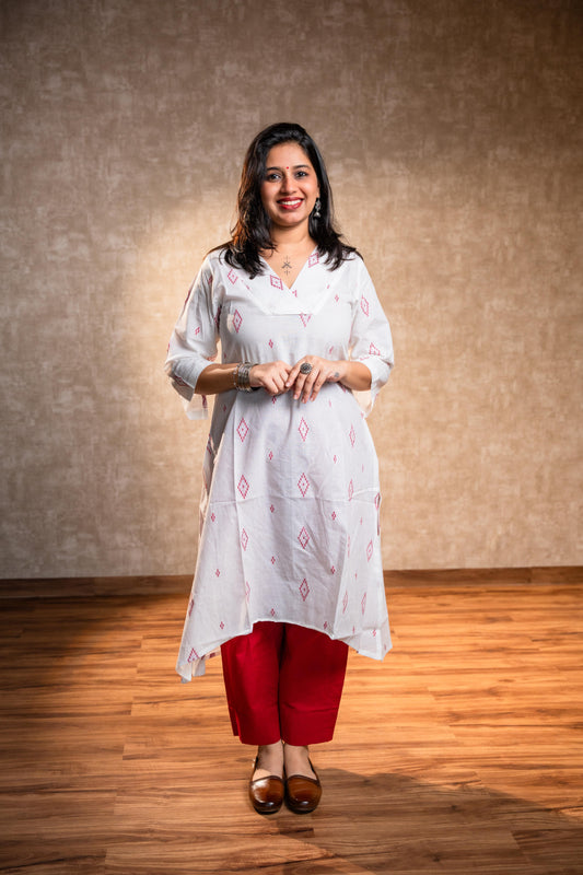 White Full Sleeves Kurta Set