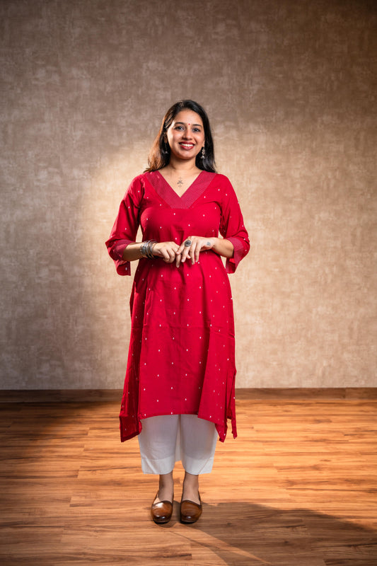 Red Full Sleeves Kurta Set