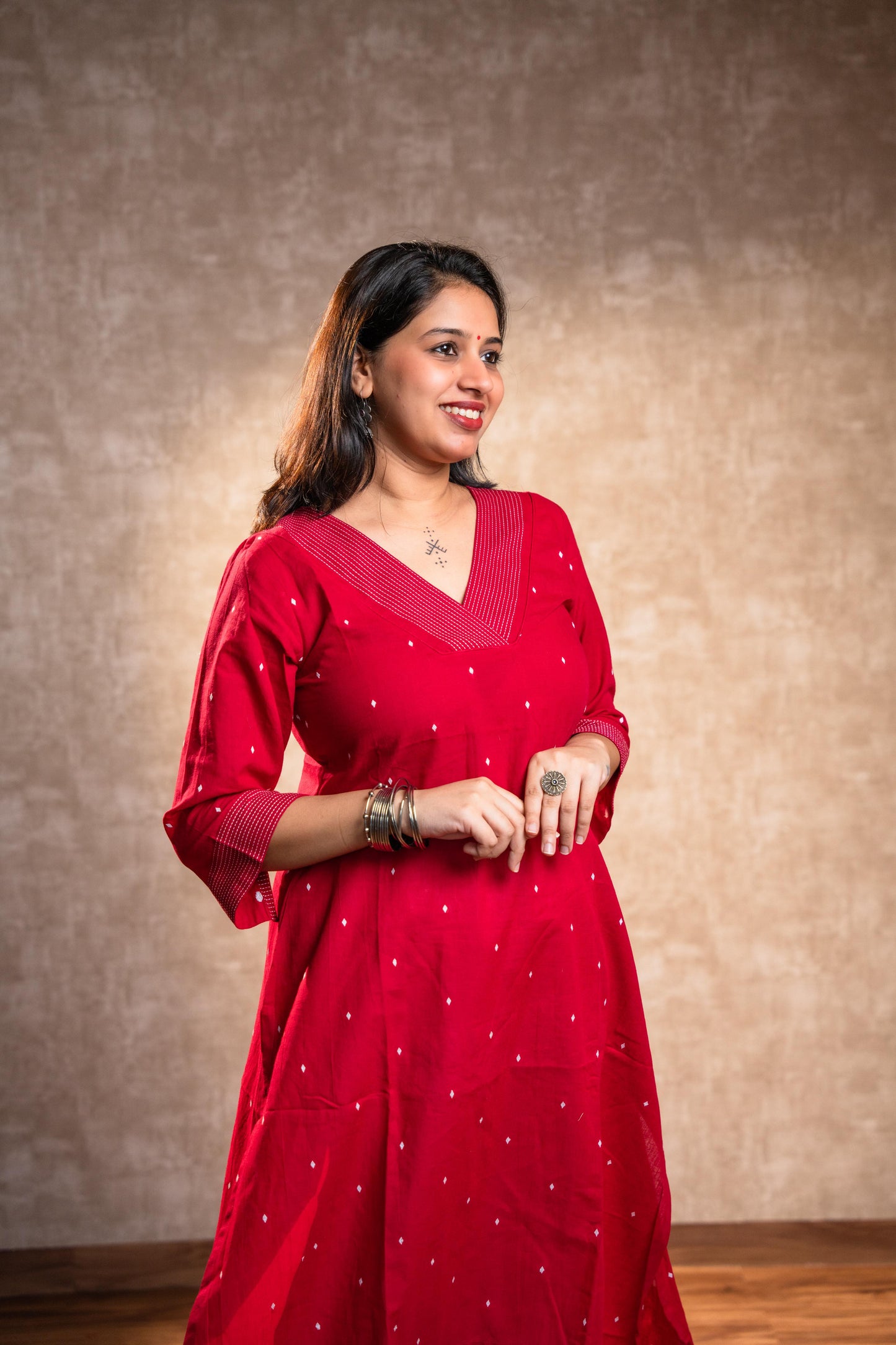 Red Full Sleeves Kurta