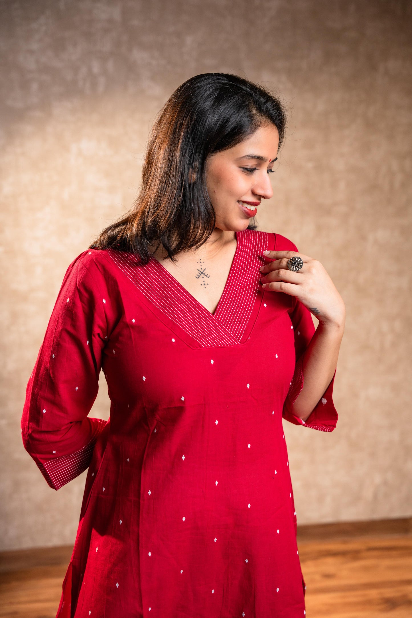 Red Full Sleeves Kurta Set
