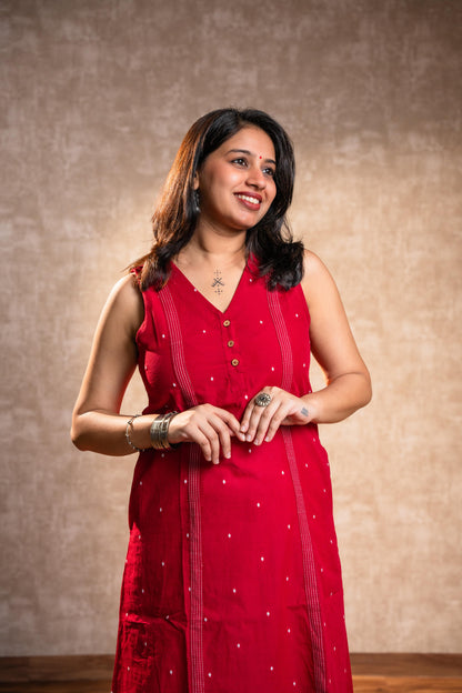 Red Sleeveless Kurta Set