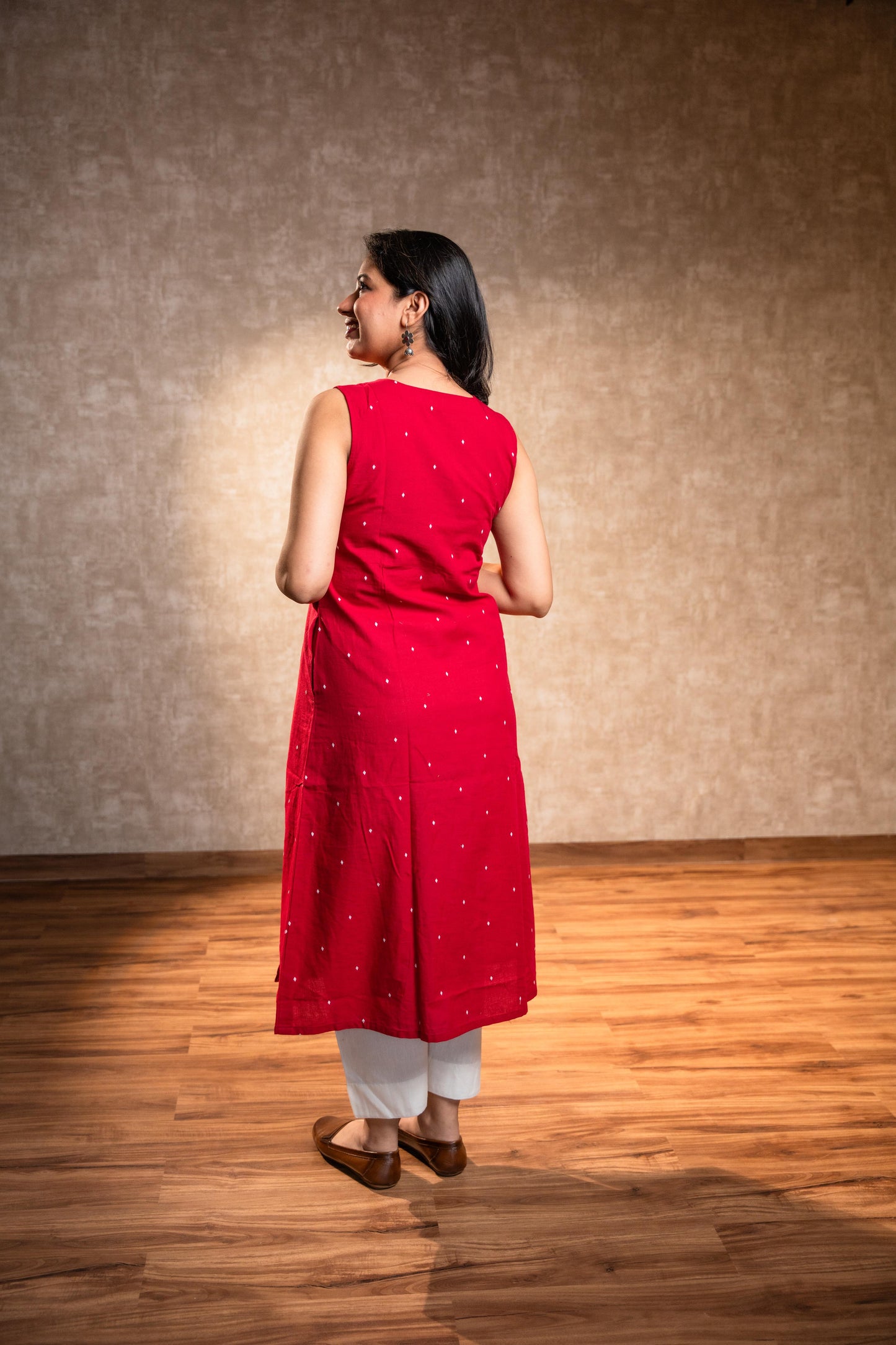 Red Sleeveless Kurta Set