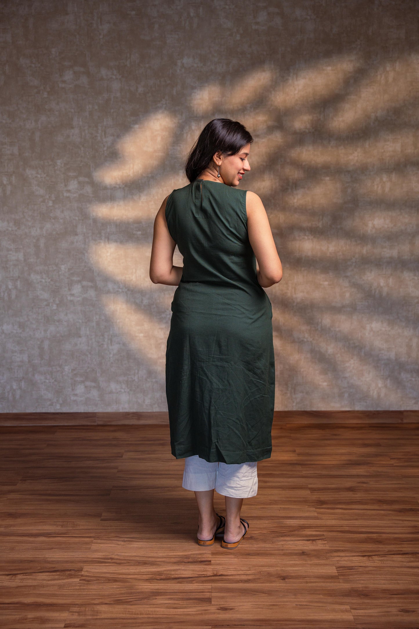 Dark Green Straight Kurta with Slit.