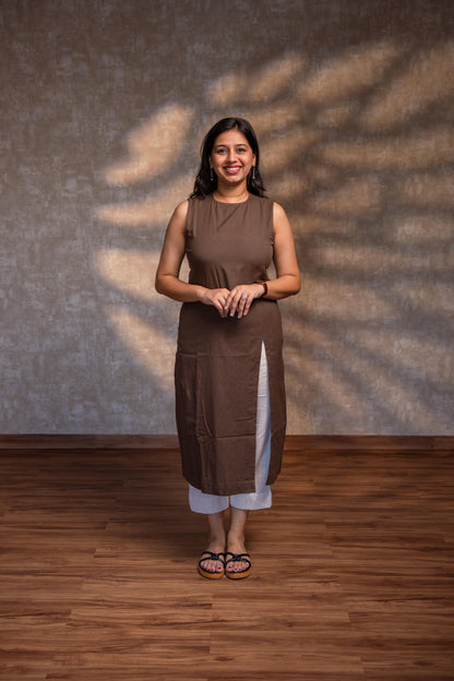 Brown Straight Kurta with Slit