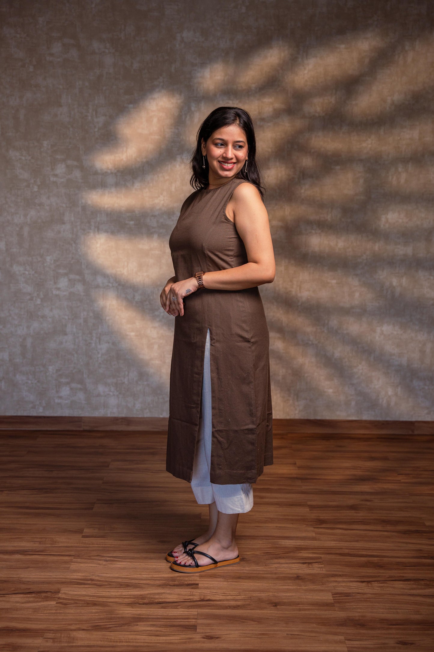 Brown Straight Kurta with Slit