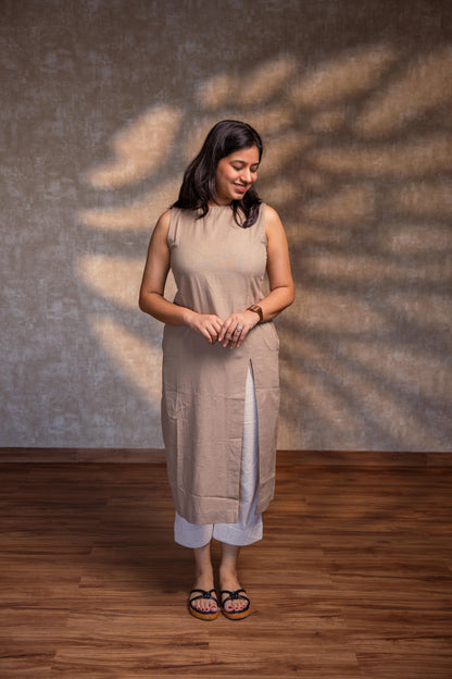 Beige Straight Kurta with Slit