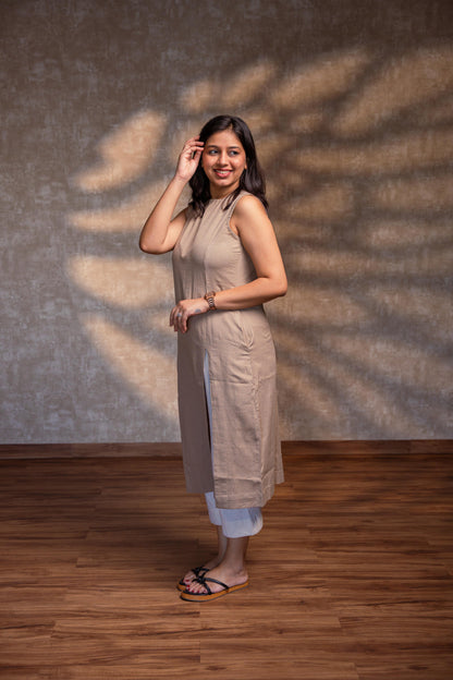 Beige Straight Kurta with Slit
