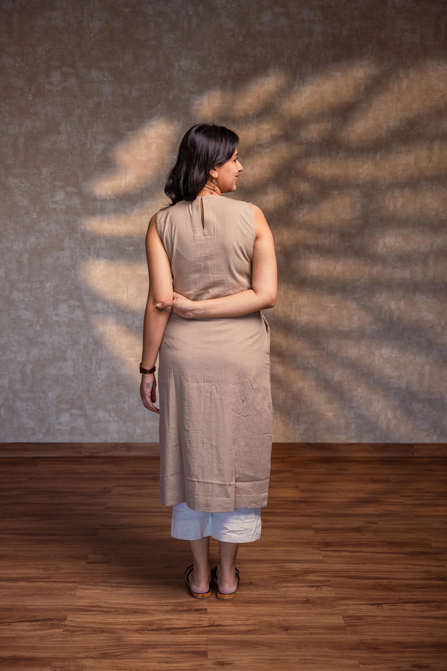 Beige Straight Kurta with Slit