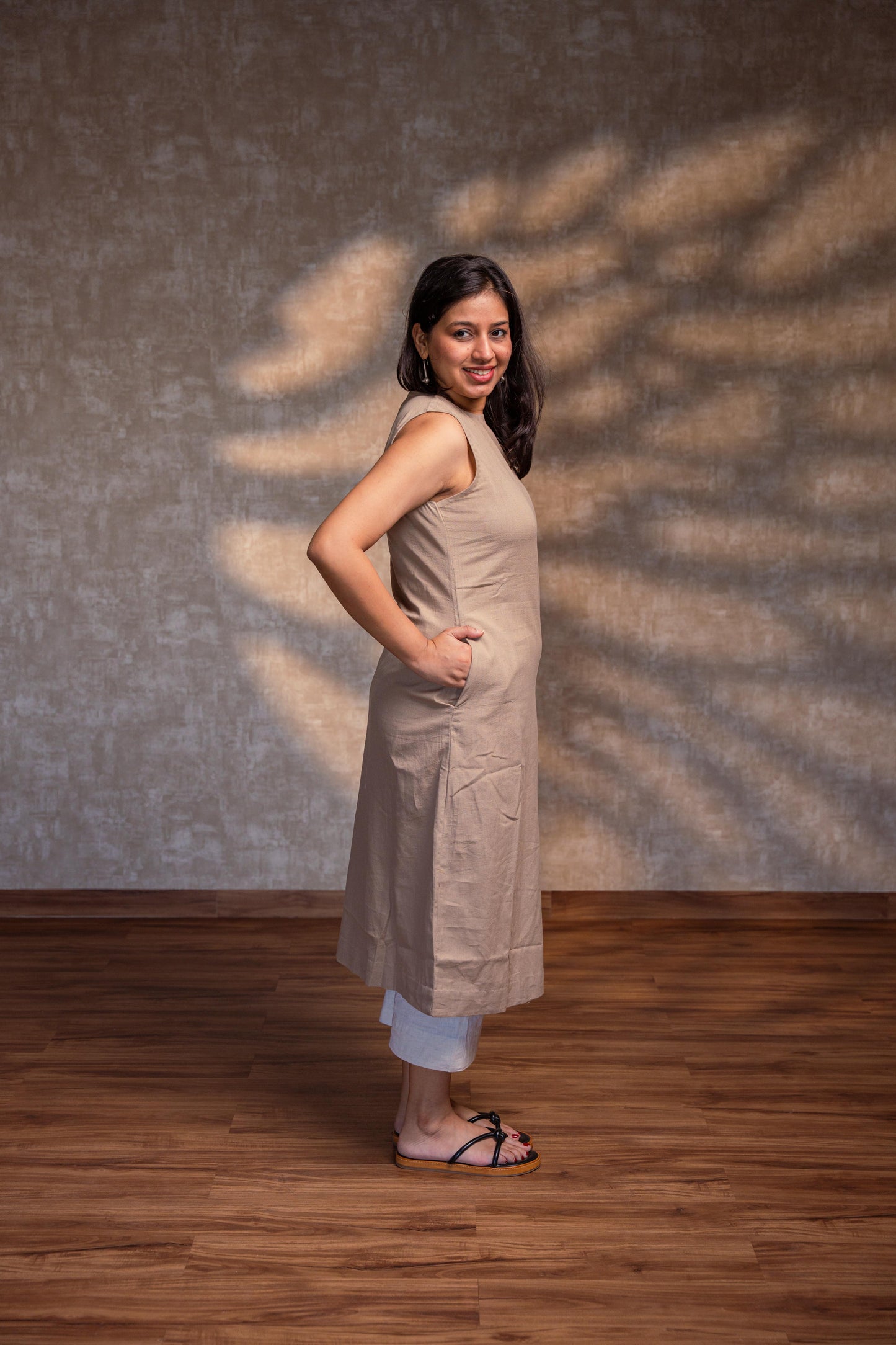 Beige Straight Kurta with Slit
