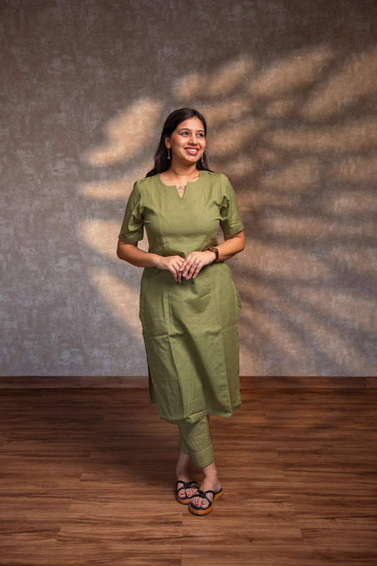 Light Green Straight Panel Kurta Set