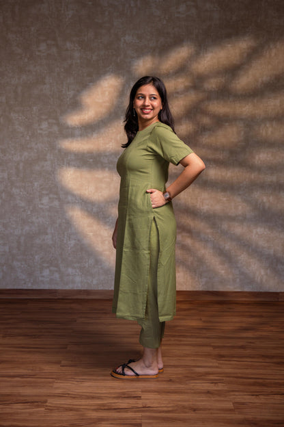 Light Green Straight Panel Kurta Set