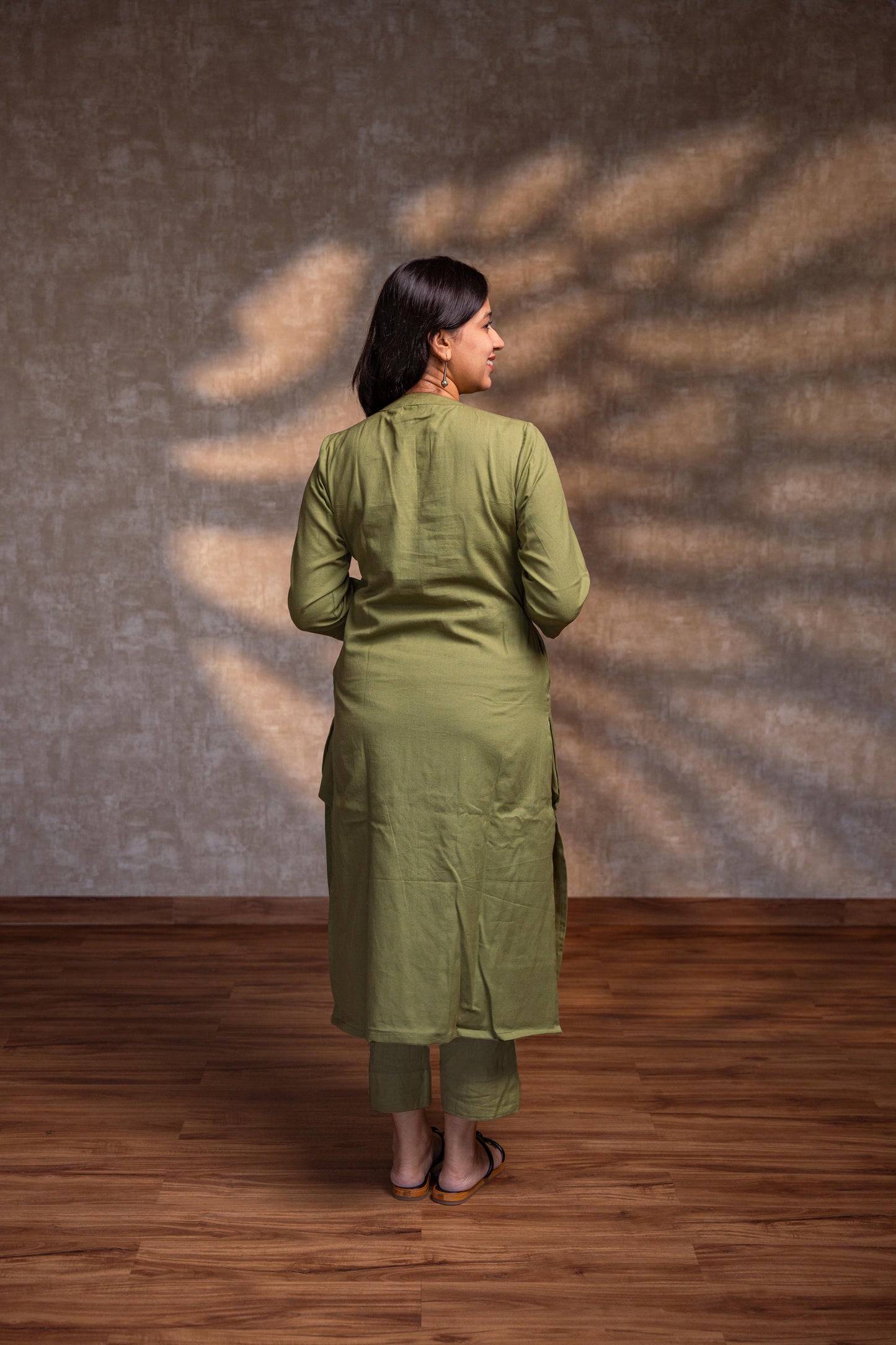 Light Green Stand Collar Straight Kurta Set