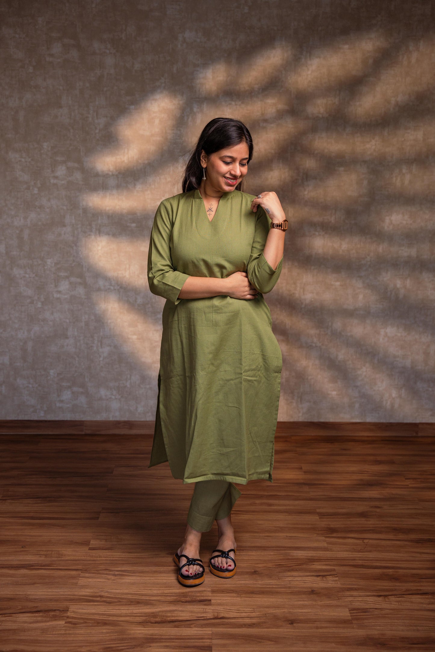 Light Green Stand Collar Straight Kurta Set