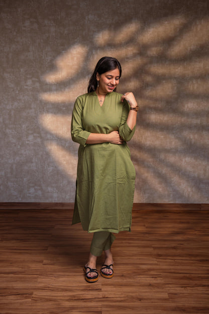 Light Green Stand Collar Straight Kurta Set