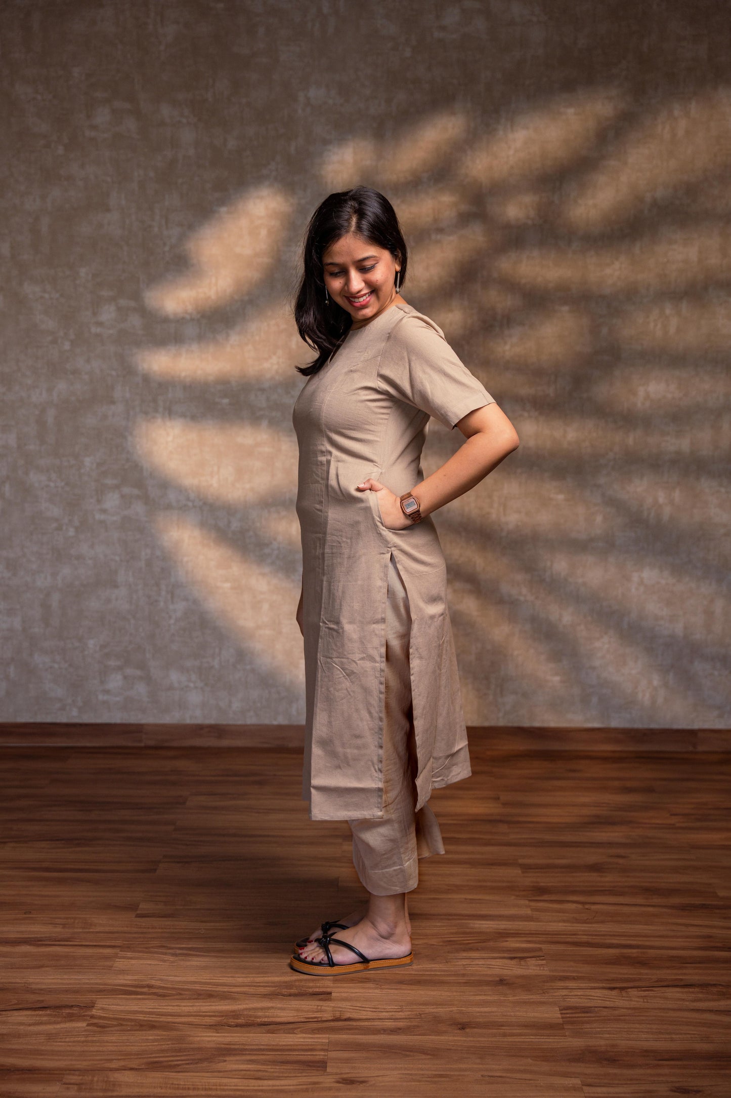 Beige Straight Panel Kurta