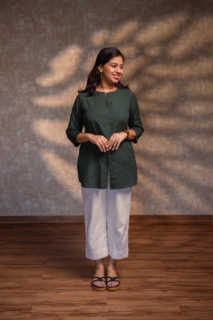 Dark Green Front Slit Short kurta