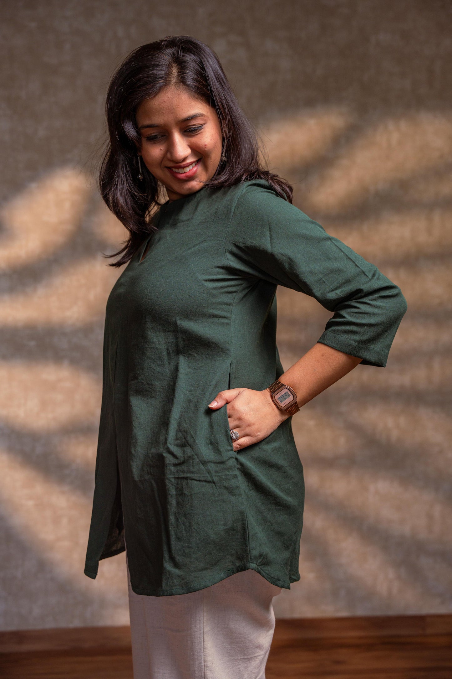 Dark Green Front Slit Short kurta