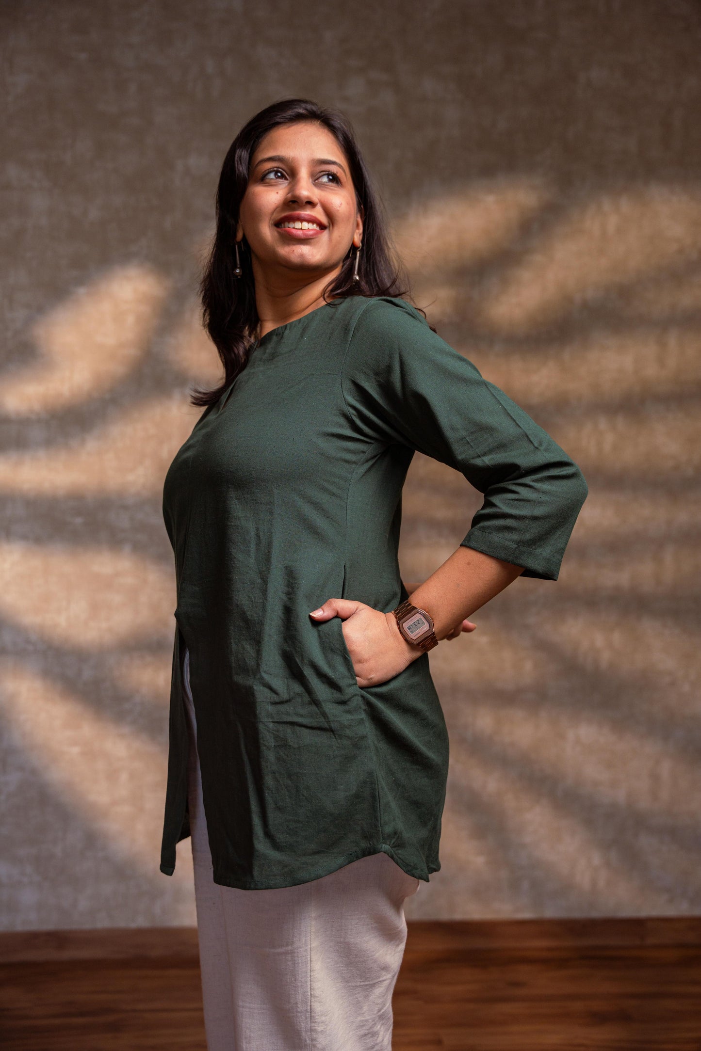 Dark Green Front Slit Short kurta