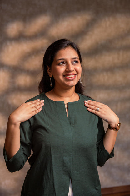 Dark Green Front Slit Short kurta