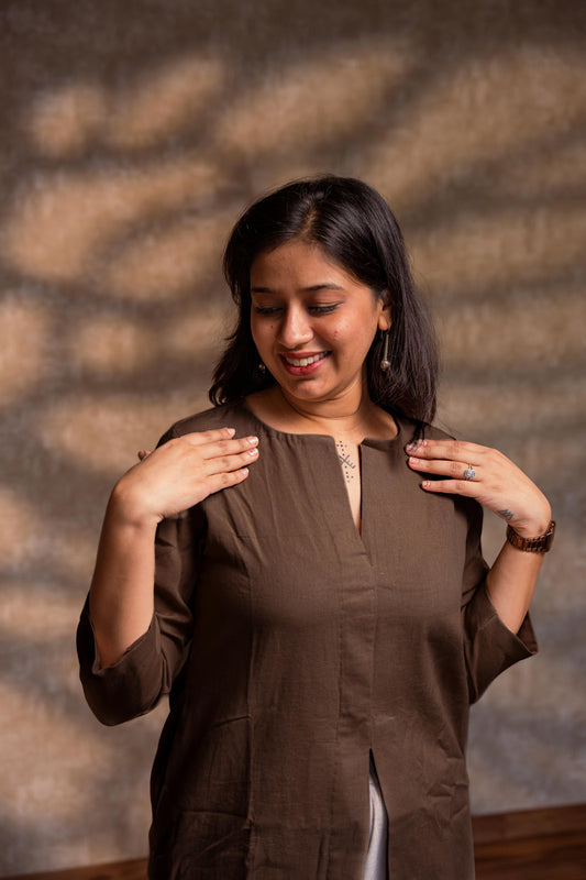 Brown Front Slit Short Kurta