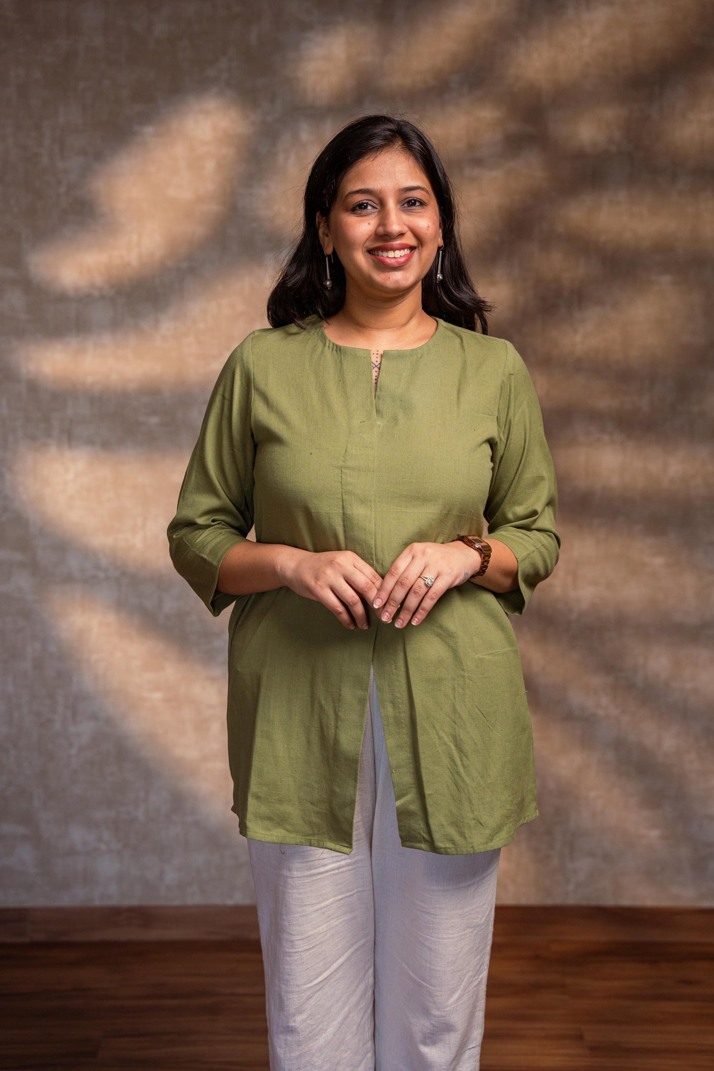 Light Green Front Slit Short Kurta