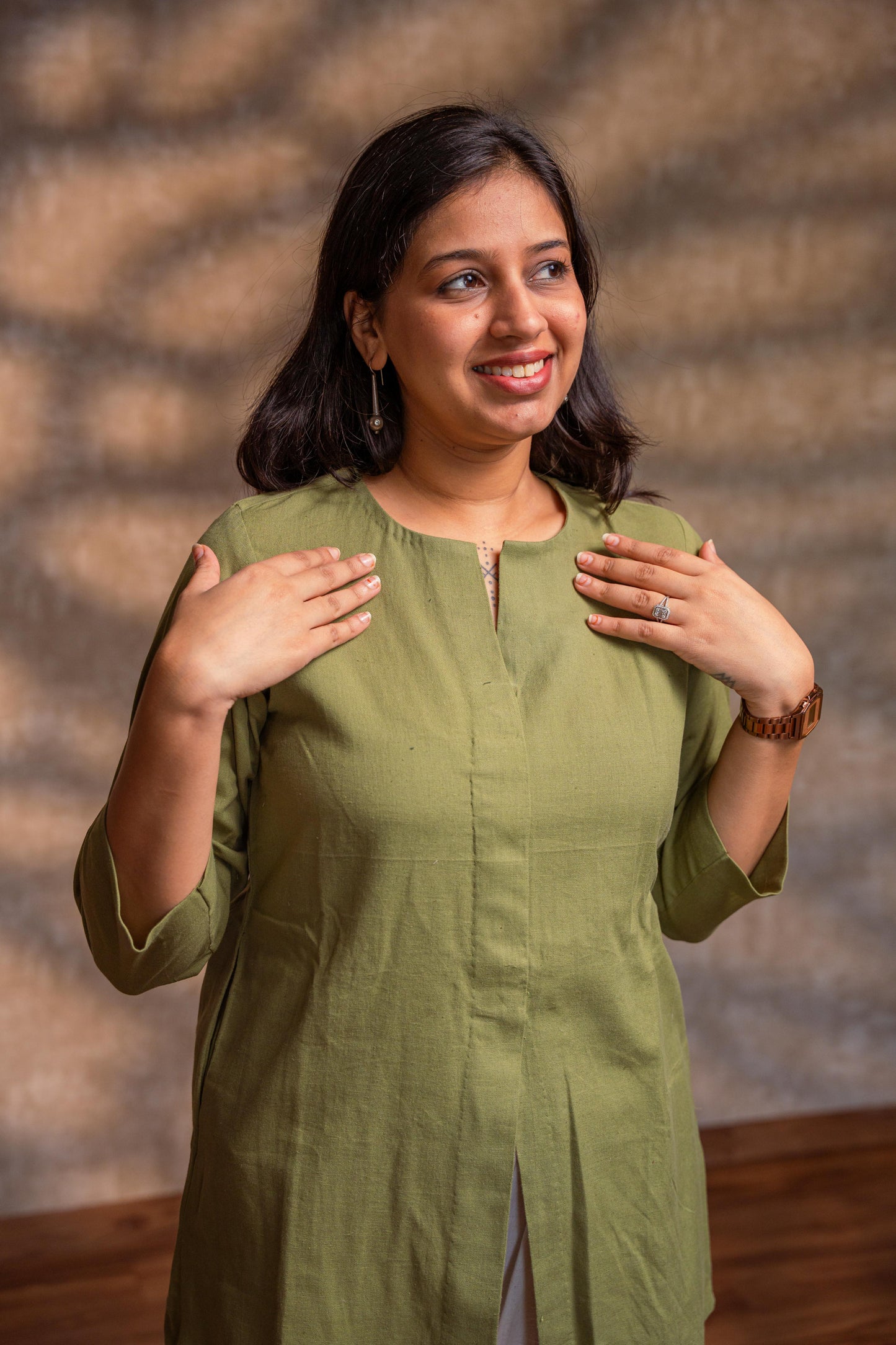 Light Green Front Slit Short Kurta