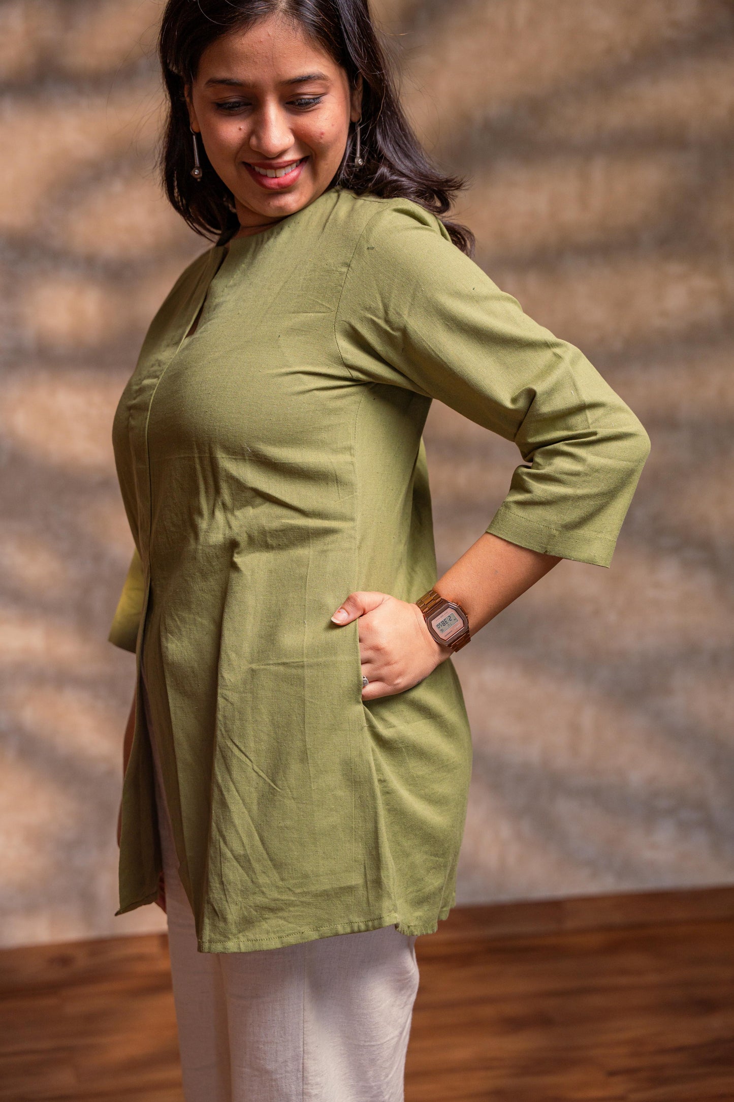 Light Green Front Slit Short Kurta