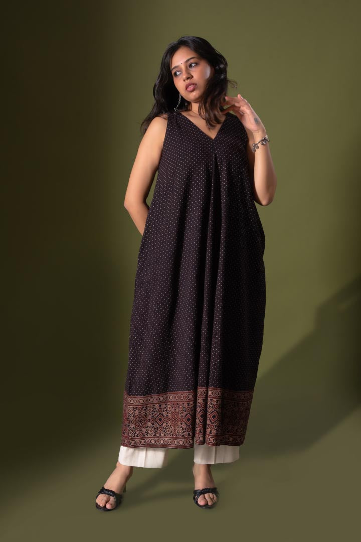 Ajrakh Polka Panel Dress