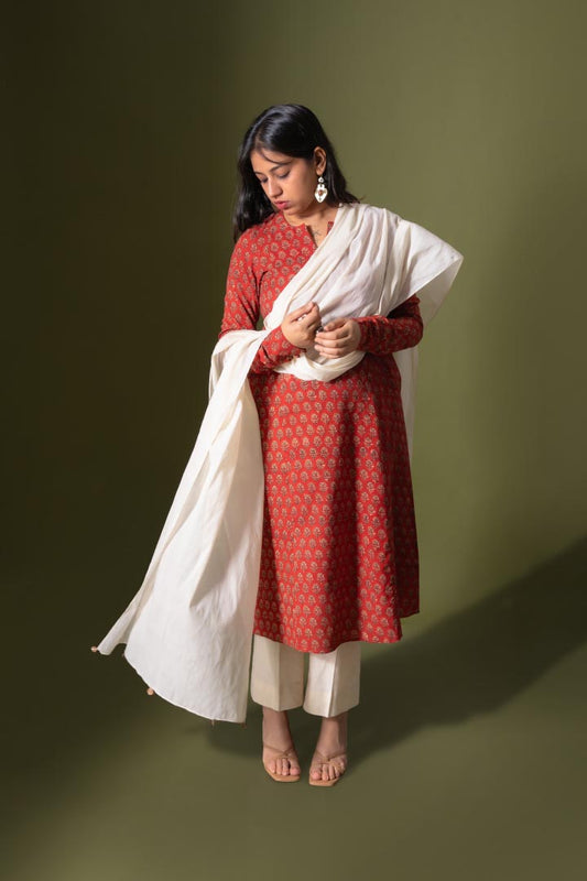 Red Churi Sleeve Kurta Set