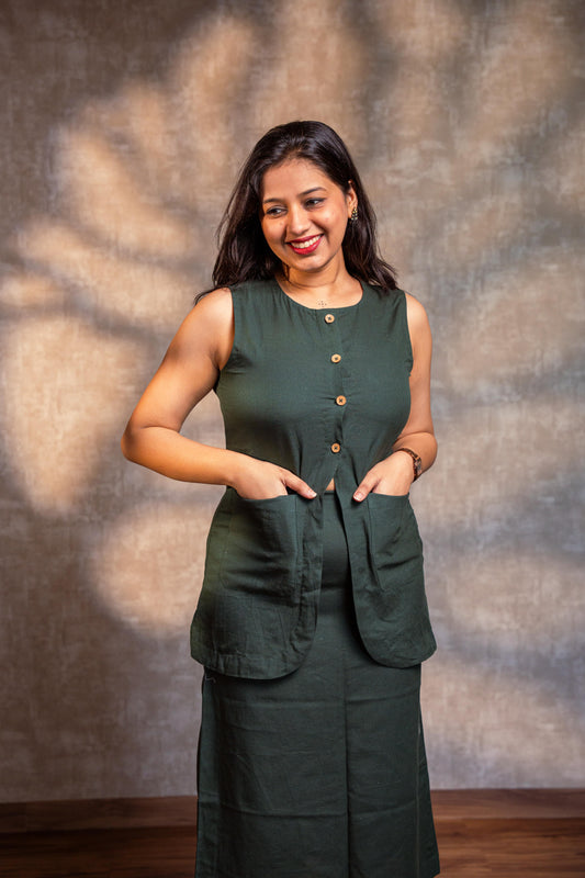 Dark Green Button Down Top