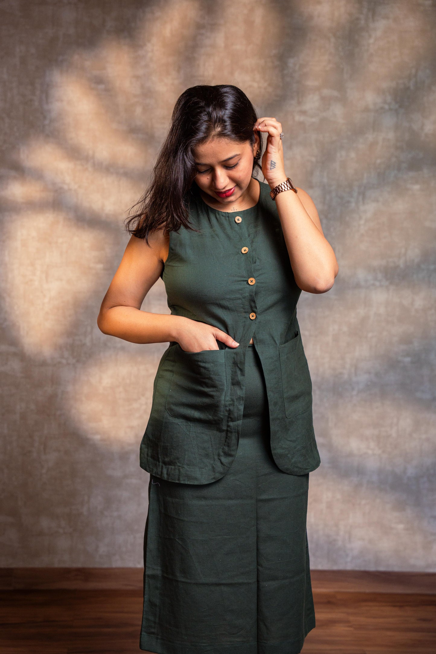 Dark Green Button Down Top