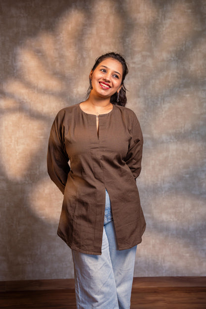 Brown Front Slit Short Kurta