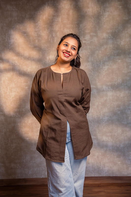 Brown Front Slit Short Kurta
