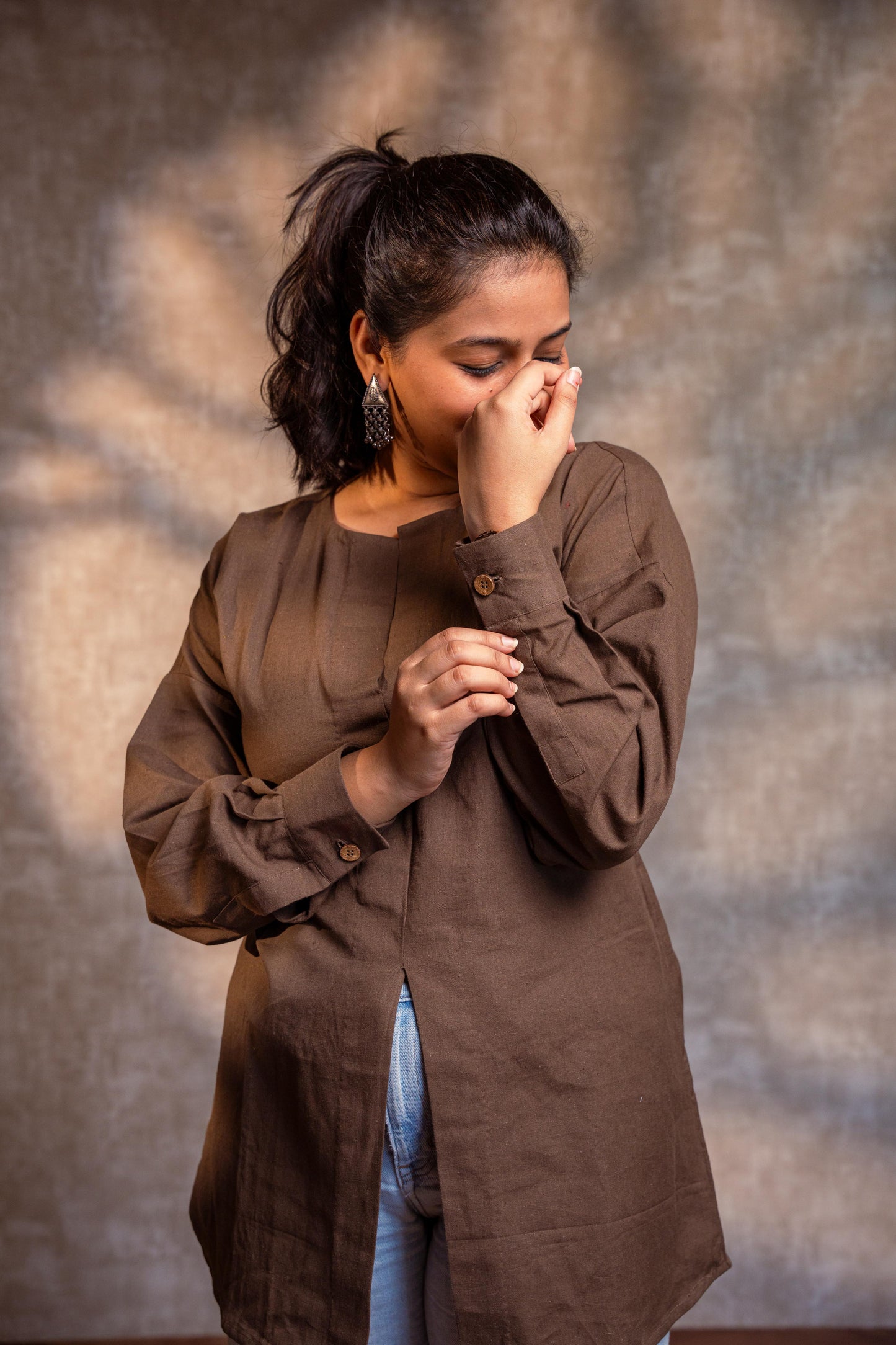 Brown Front Slit Short Kurta