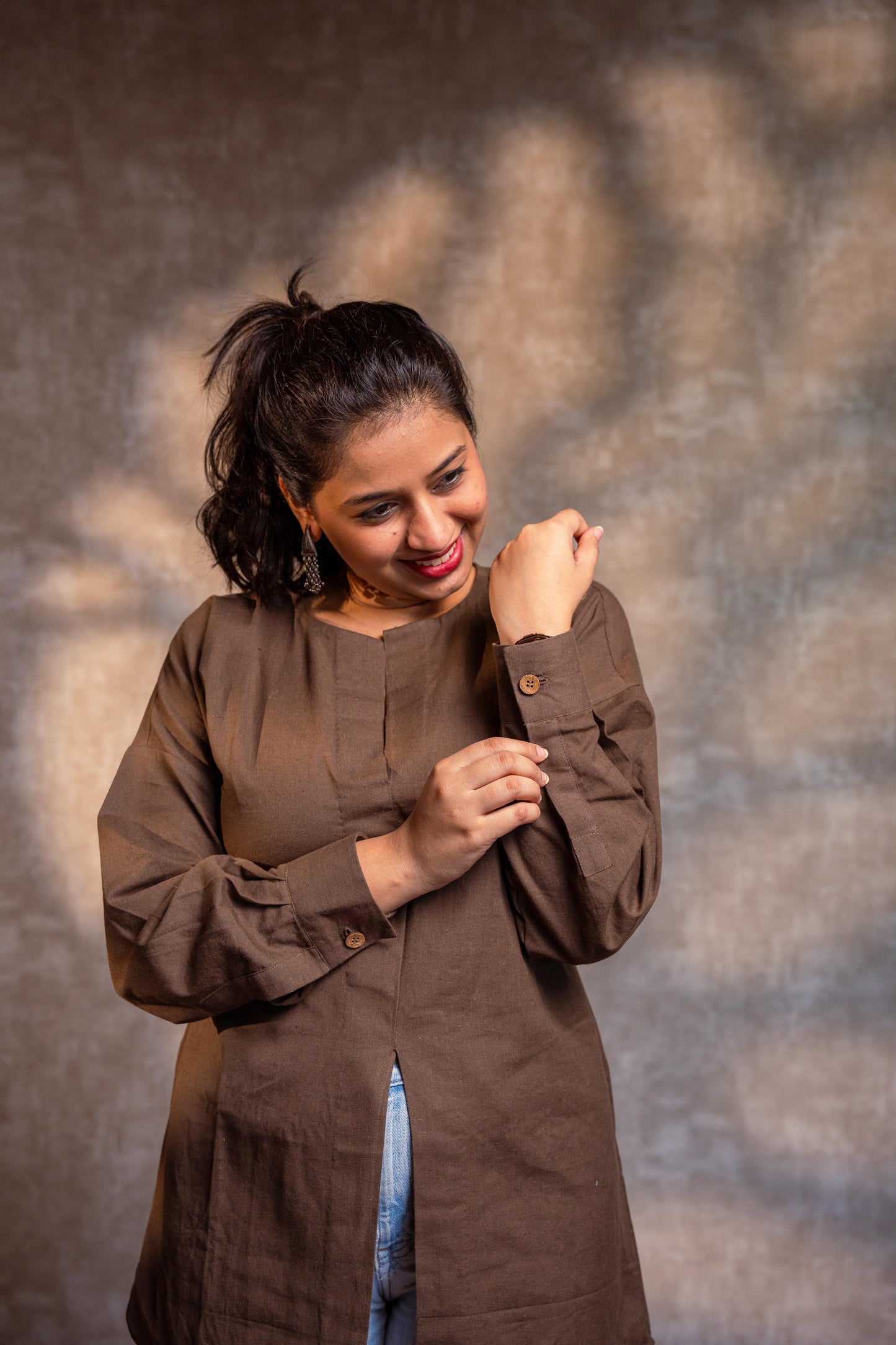 Brown Front Slit Short Kurta