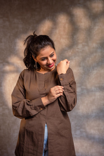 Brown Front Slit Short Kurta