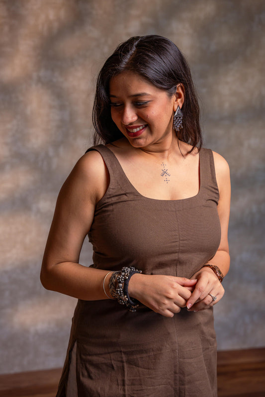 Brown Sleeveless Short Kurta