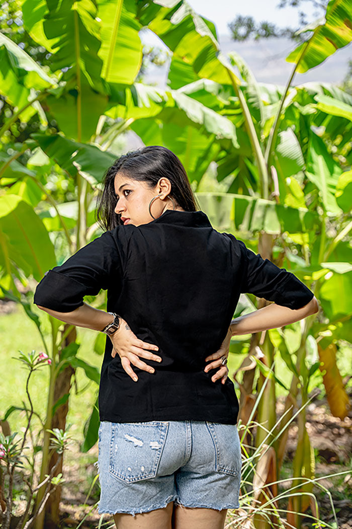 Cotton Linen Black Shirt