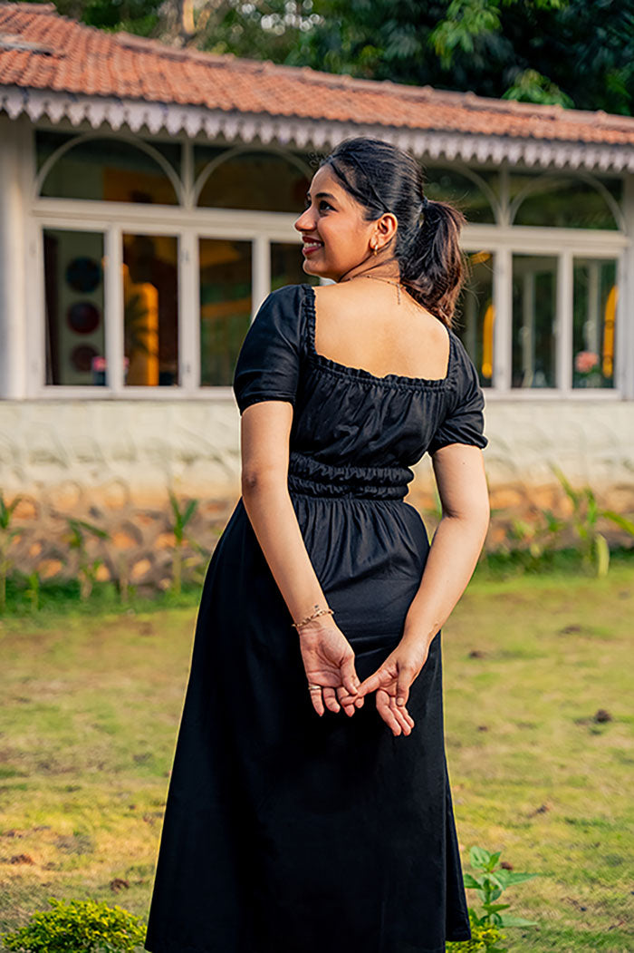 Black Dress With Puff Sleeves