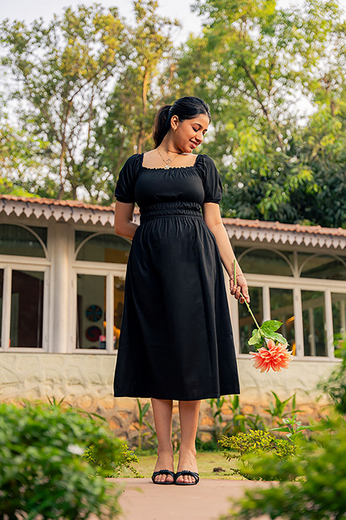 Black Dress With Puff Sleeves