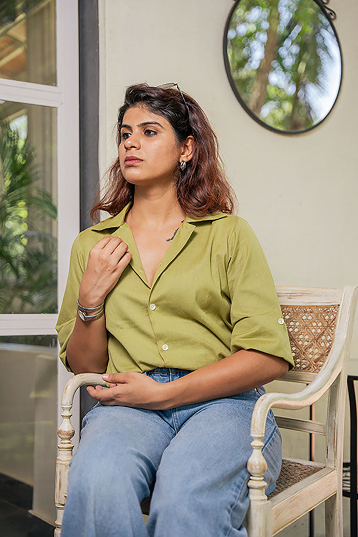 Cotton Linen Green Shirt