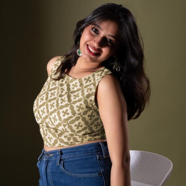 Green Dabu Blouse Top