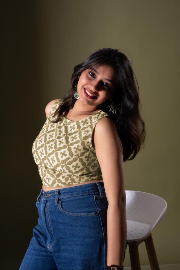 Green Dabu Blouse Top