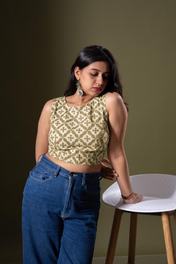 Green Dabu Blouse Top - Image 3