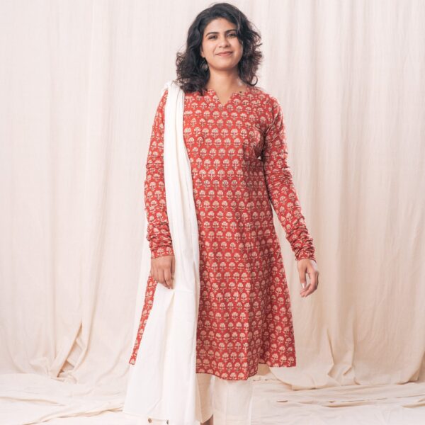 Red Churi Sleeve Kurta Set