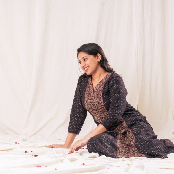 Ajrakh Polka Straight Kurta Set