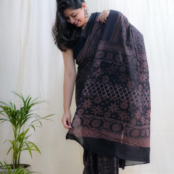 Ajrakh Block print saree